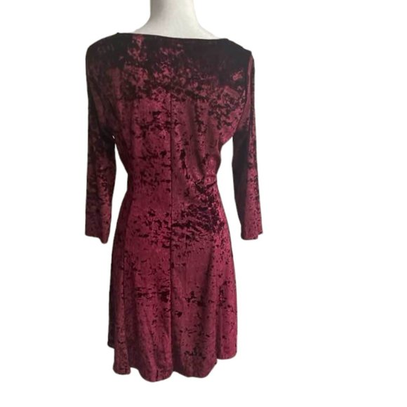 Crushed Velvet Skater A-Line Flirty Mini Burgundy Long Sleeves Cocktail … - Picture 3 of 16